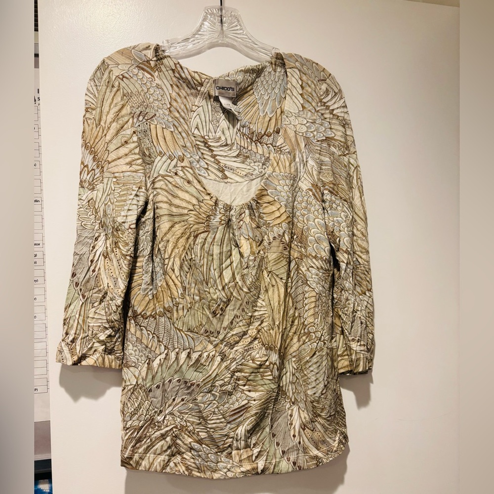 Chico's Feather Pattern Long Sleeve Dress